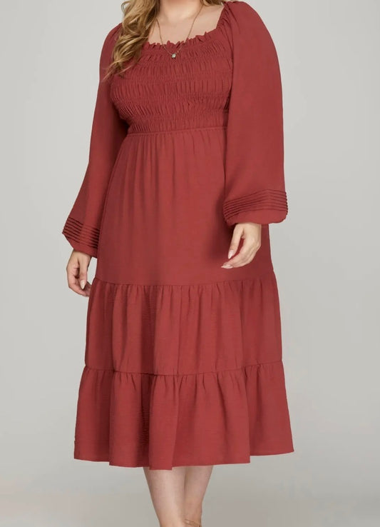 Season's Greetings Smocked Plus Dress