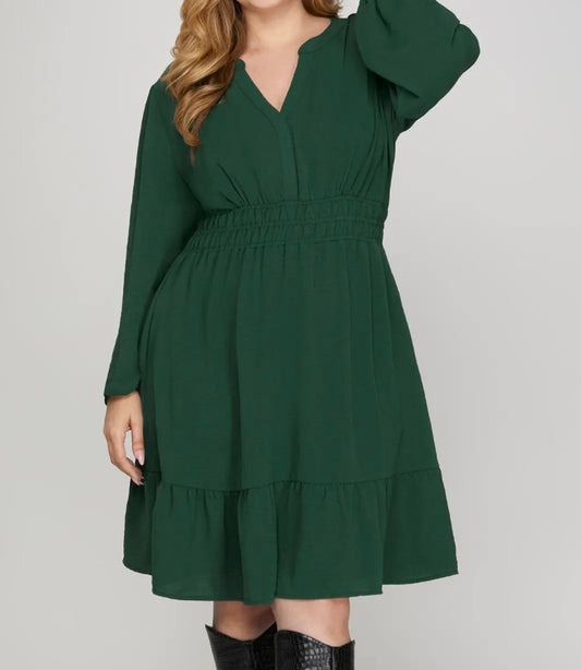 Evergreen Smocked Plus Dress