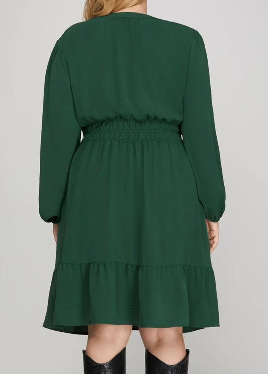 Evergreen Smocked Plus Dress