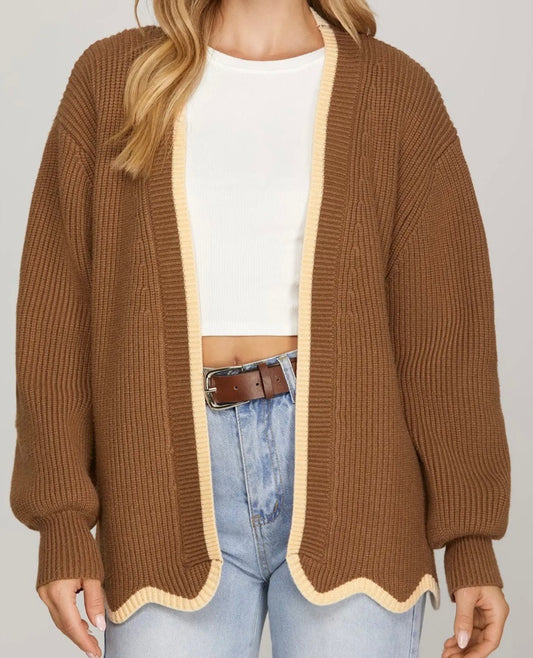 Frosted Trim Scalloped Cardigan
