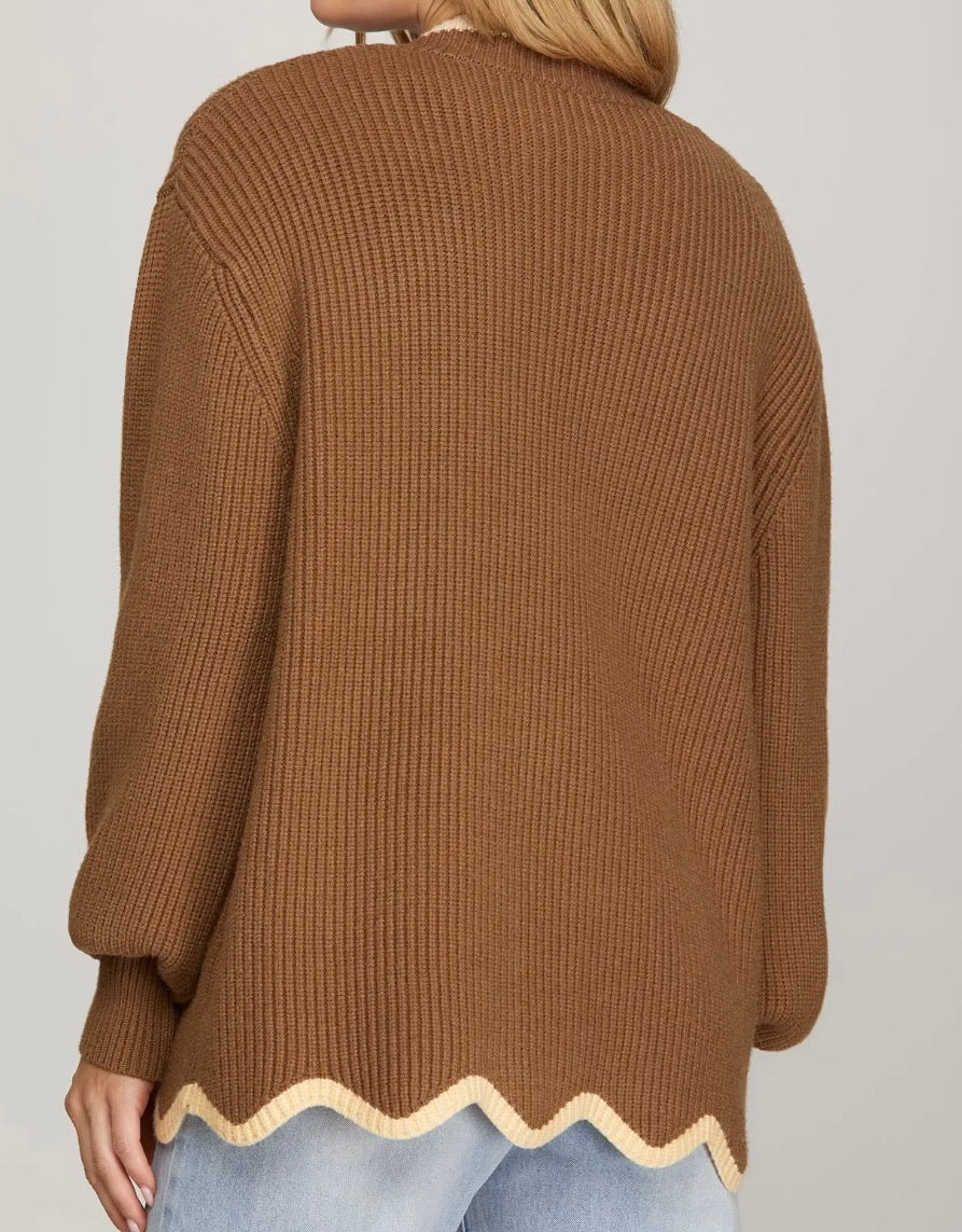 Frosted Trim Scalloped Cardigan