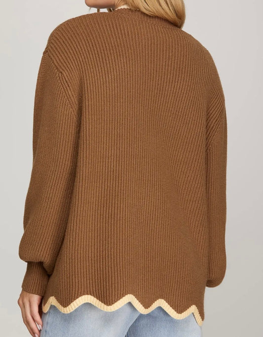 Frosted Trim Scalloped Cardigan
