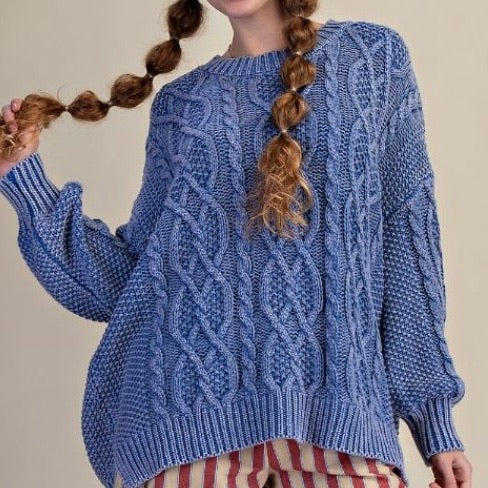 Cobalt Oversized Cable Knit Sweater
