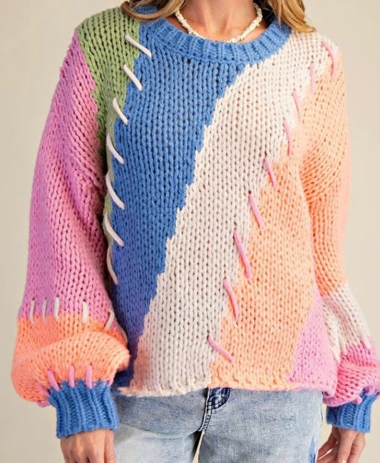 Sewn with Love Color Block Sweater