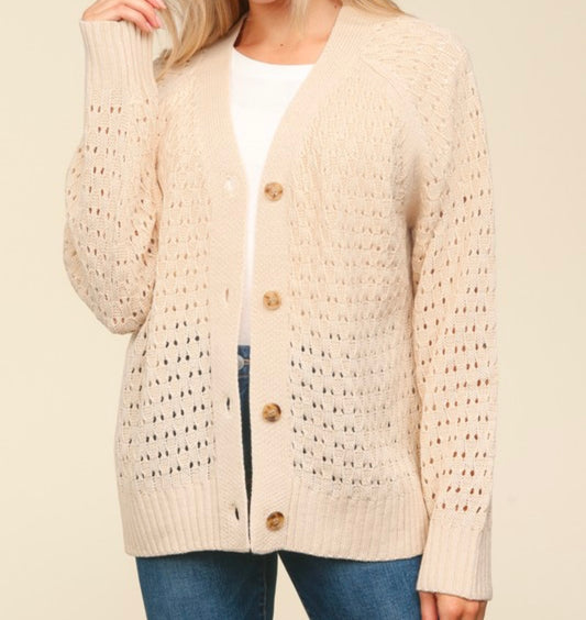 Button Down Open Knit Cardigan Sweater