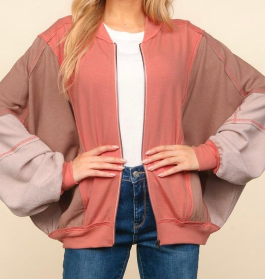 Oversized Zip Up Dolman Sleeve Jacket