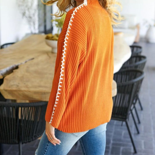 Rust Stitched Sleeve Detail Sweater