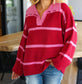 Pink Collared Strip Knit Sweater