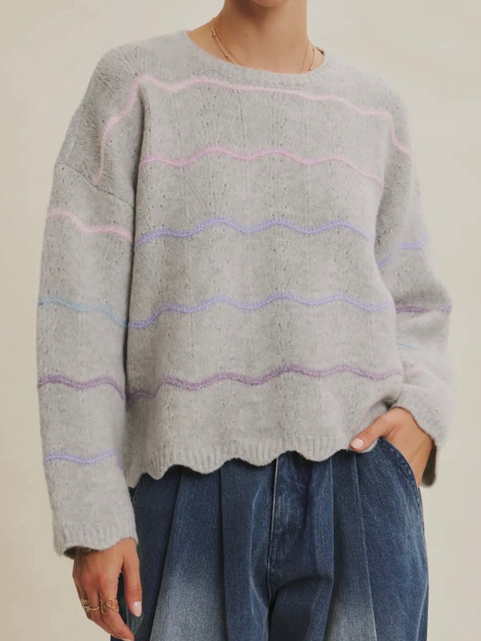 Lavender Ribbons Scalloped Sweater