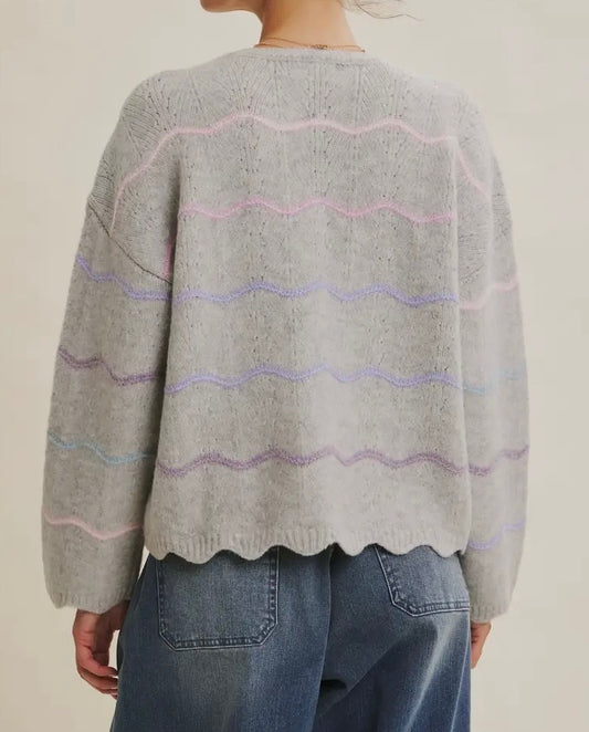 Lavender Ribbons Scalloped Sweater