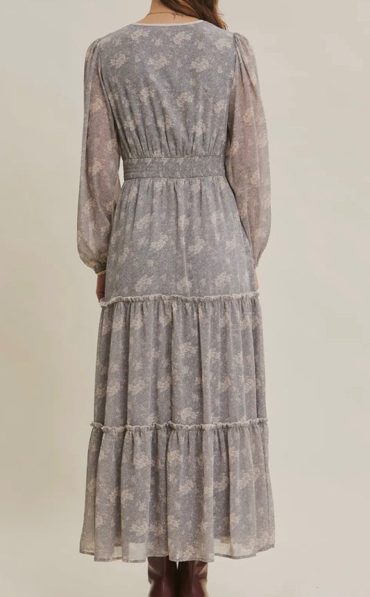 Snow Blossom Smocked Midi Dress