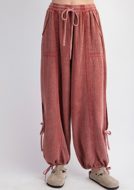 Lace Detailing Mineral Wash Pants