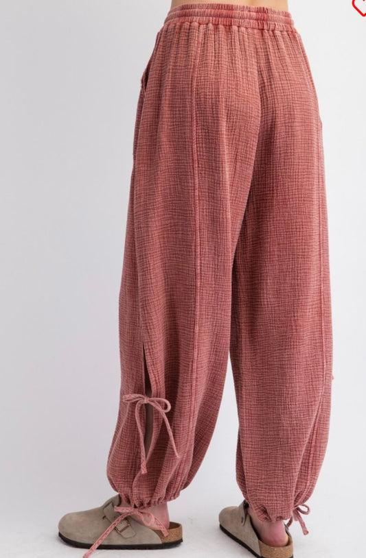 Lace Detailing Mineral Wash Pants