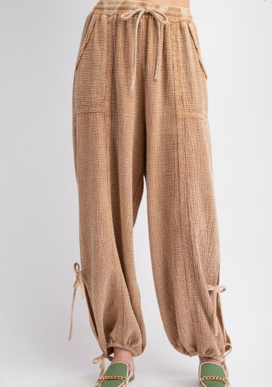 Lace Detailing Mineral Wash Pants