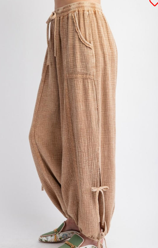 Lace Detailing Mineral Wash Pants