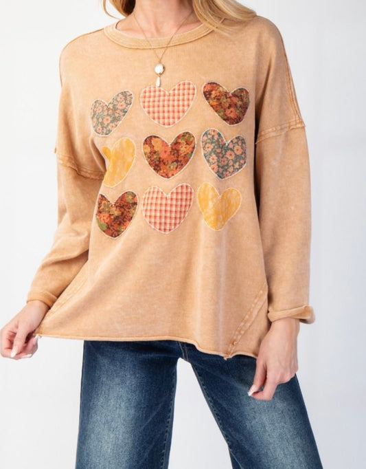 Heart Patch Mineral Wash Terry Knit Pullover