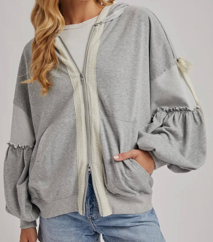 Clean Slate Lace Trim Zip-Up Jacket