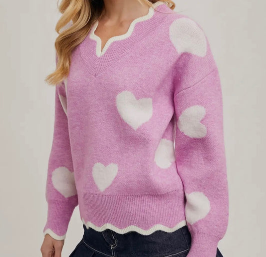 Meet-Cute Heart Knit Pullover