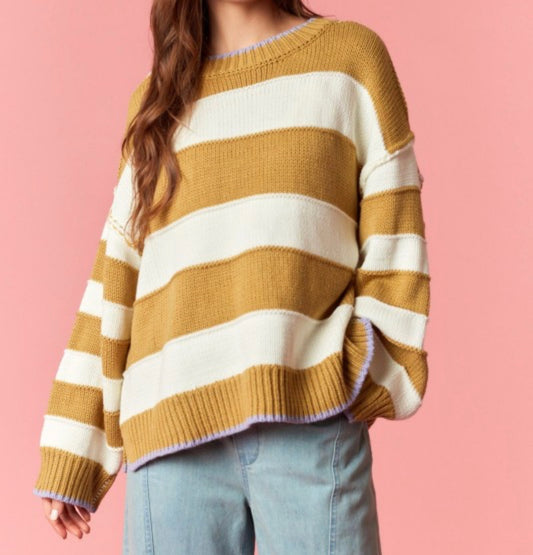 Mustard Please Striped Oversized Sweater