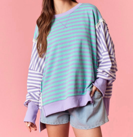 Split Dye Oversized Striped Pullover