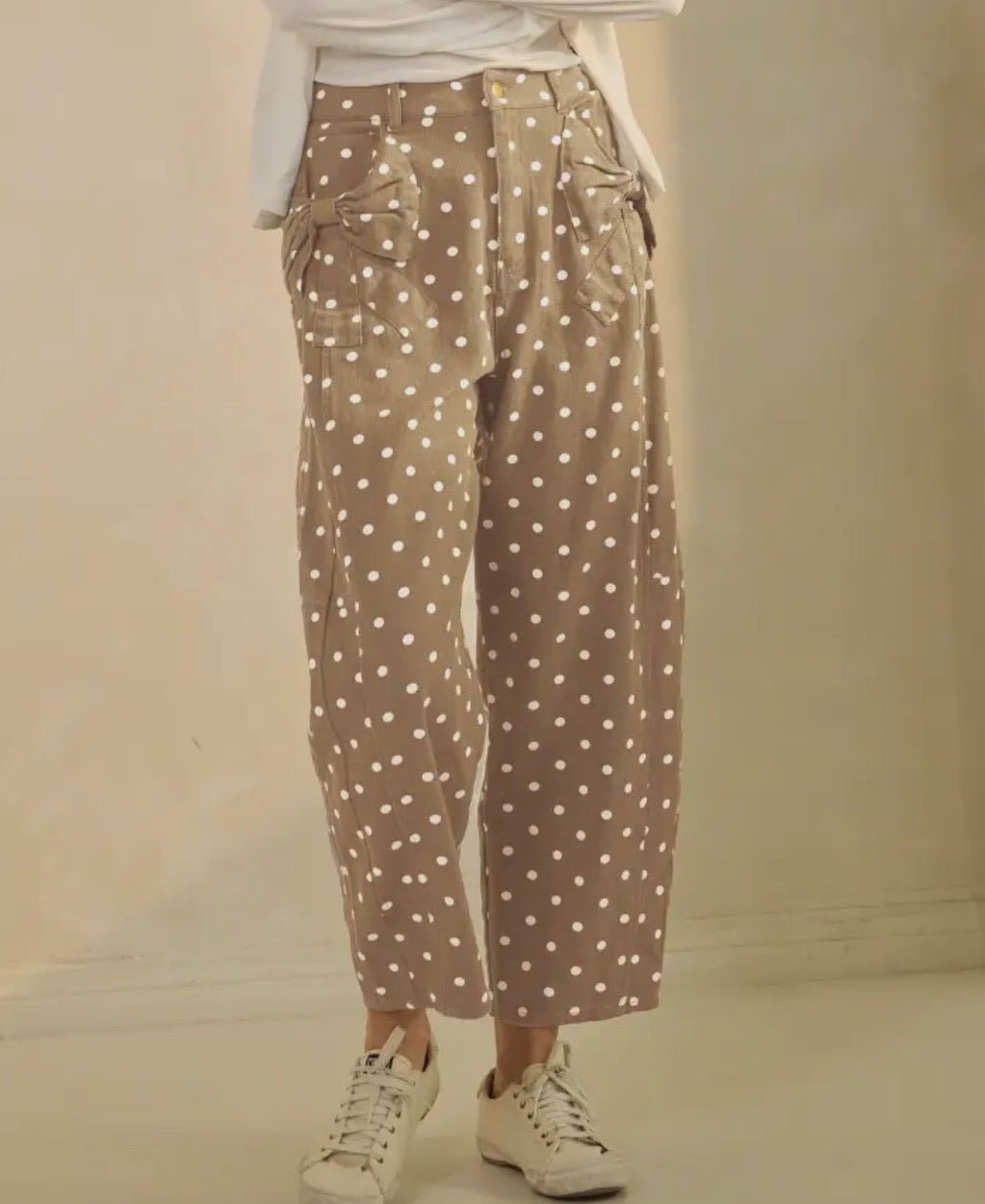 Polka Dotted Khaki Wide Leg Pants