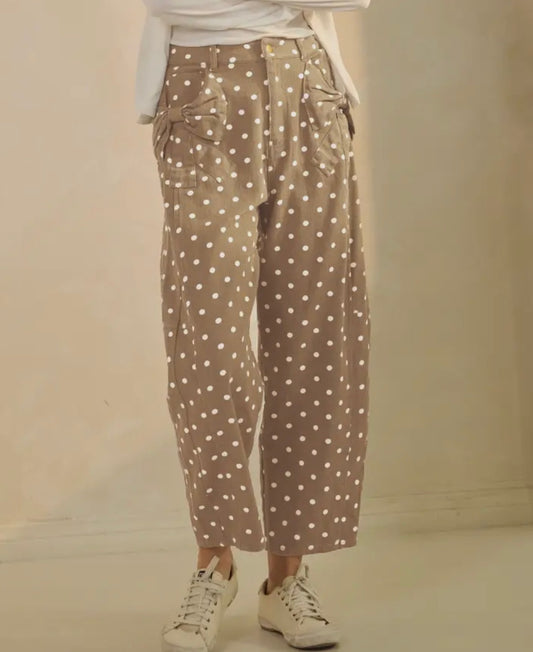 Polka Dotted Khaki Wide Leg Pants