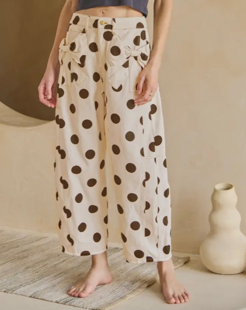 Large Polka Dotted Print Wide Leg Pants
