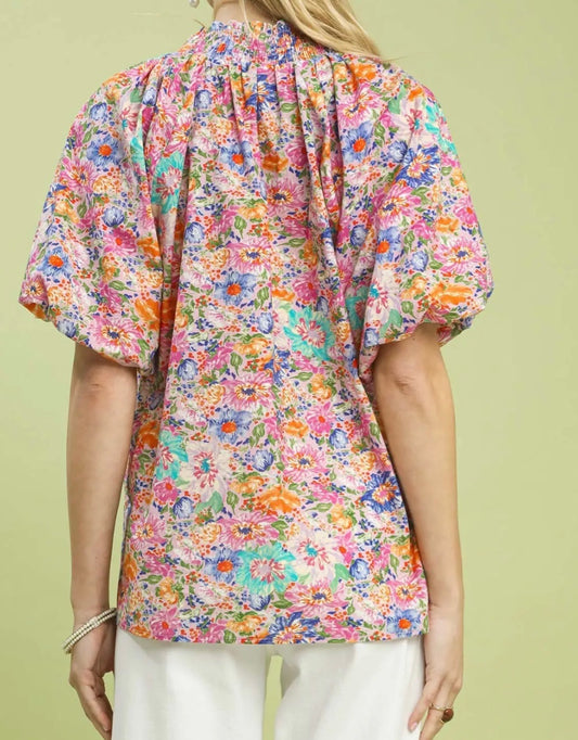 Confetti Garden Puff Sleeve Top