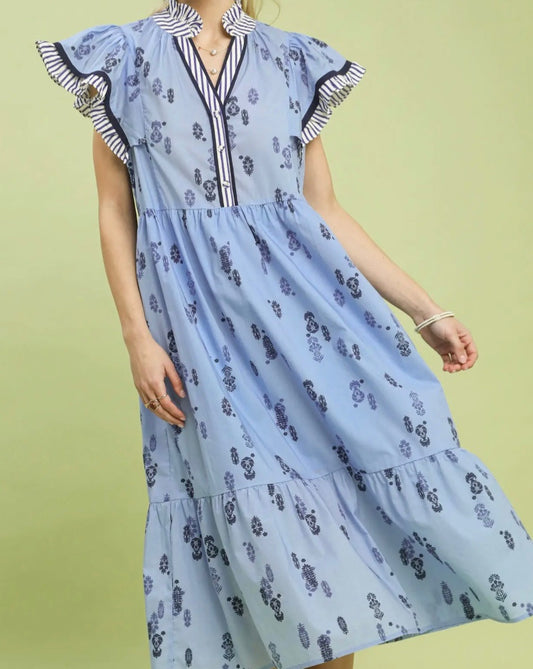 Navy Blooms & Stripes Dress