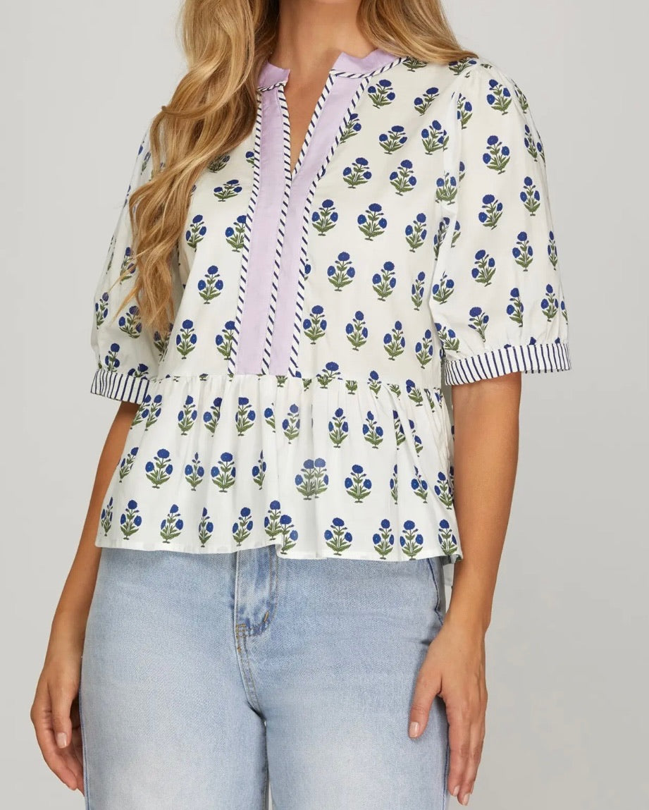 Porcelain Bluebell Peplum Top