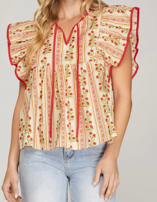 Off The Vine Ruffle Tie Top