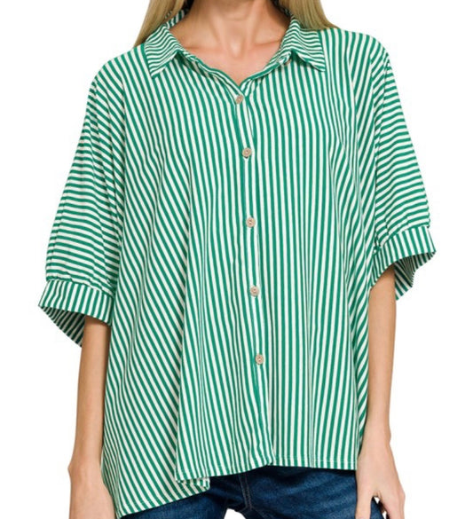 Coastal Striped Short Sleeve Oversized Top