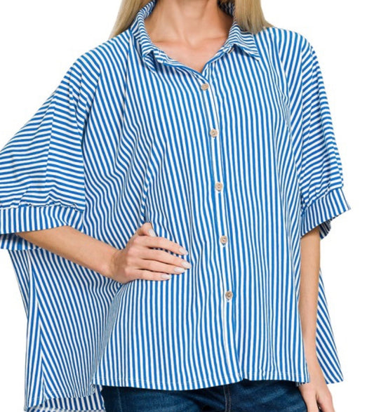 Coastal Striped Short Sleeve Oversized Top
