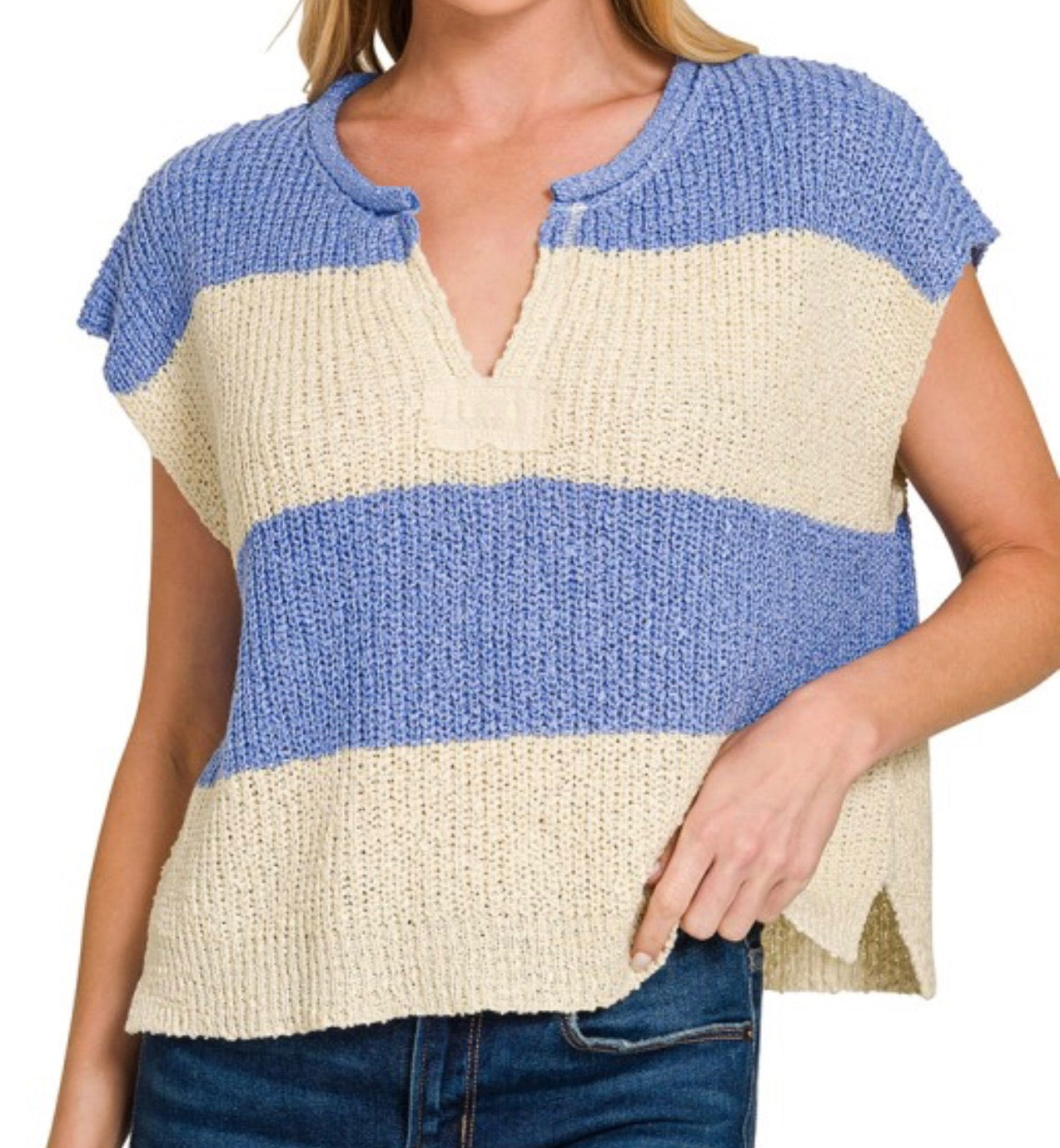 Boardwalk Striped Cap Sleeve Sweater