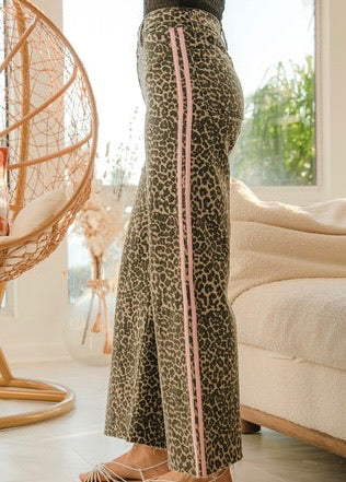 Pink Pin-Stripe Leopard Print Pants