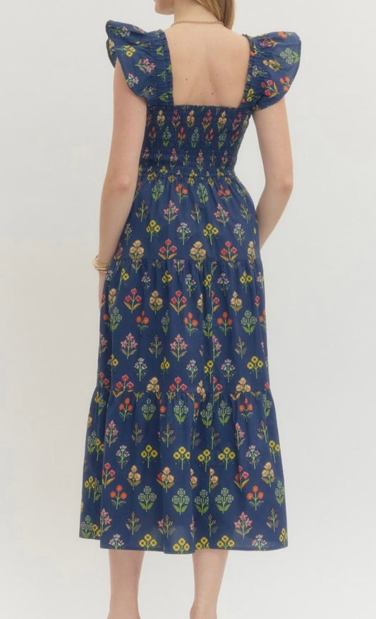Navy Wildflower Tiered Dress