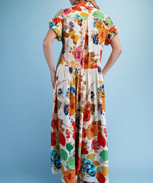 Vintage Bouquet Button Maxi Dress