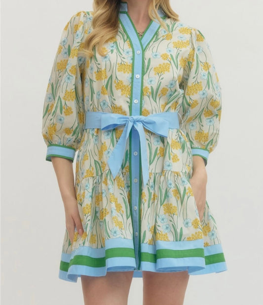 Sunshine Fields Trimmed Mini Dress