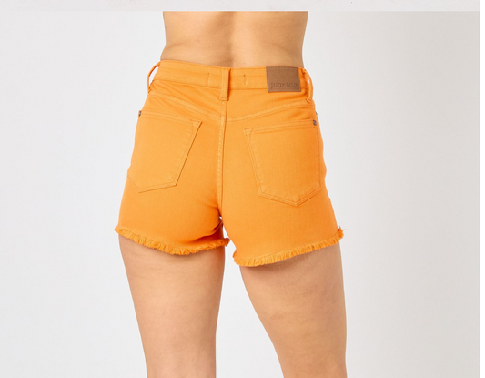 Judy Blue Orange Mid-Rise Fray Shorts